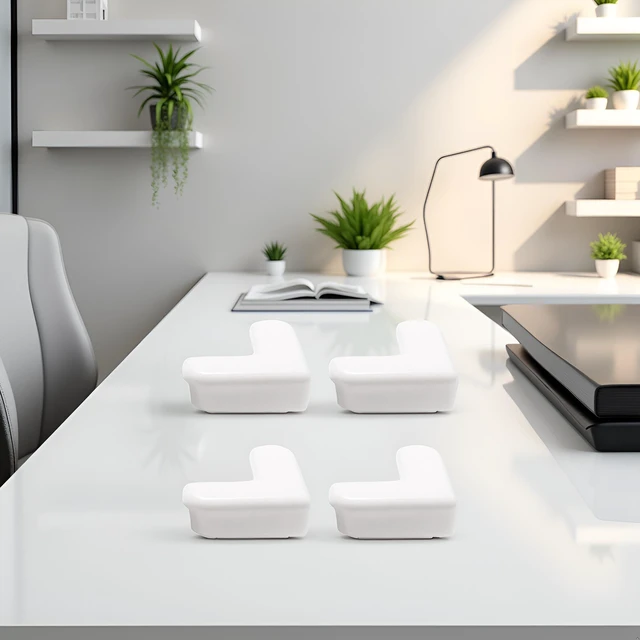 Alt view image 2 of 7 - 4Pcs White PVC Desk Edge Bumpers Adhesive Furniture Corner Protectors Protector Kit Anti-Collision Edge Safety Bumpers Proof Soft Self-Adhesive Table Sharp Edges Guard