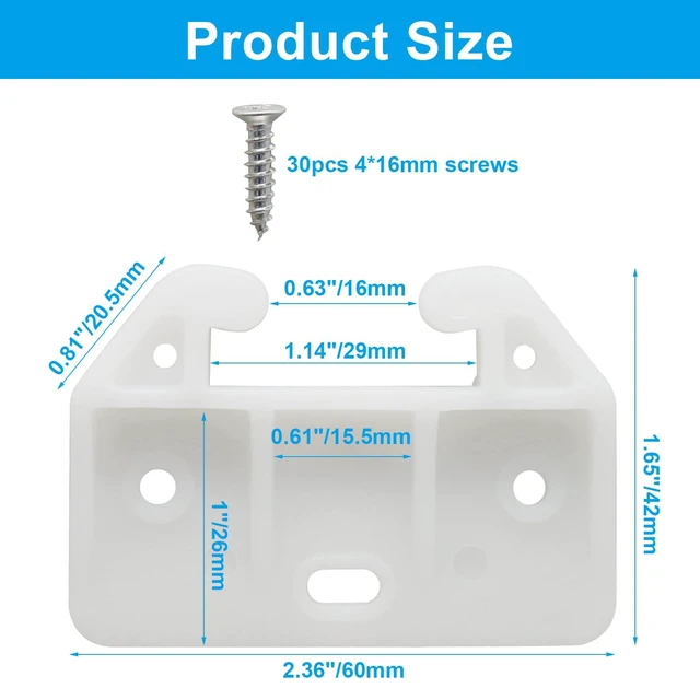 Alt view image 2 of 5 - 10pcs White Plastic Drawer Slides, 5 Holes Drawer Track Guides | with Screws, for Dresser, Wardrobe, Cabinet & Furniture Replacement