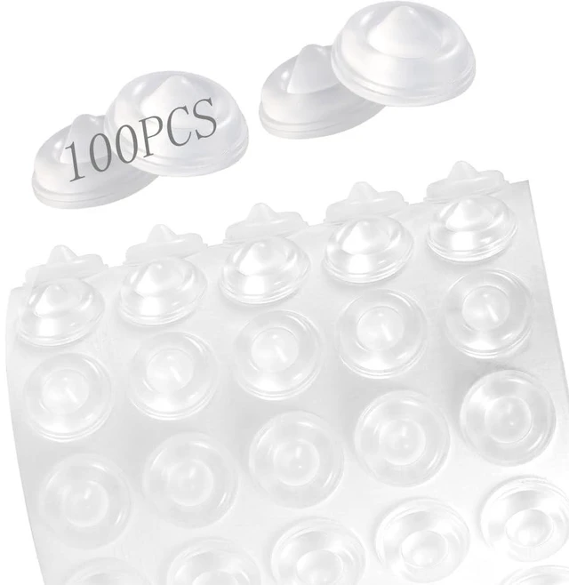 Main image of 100Pcs Clear Silicone Cabinet Door Bumper, Soft Close Cushion | Clear Rubber Stopper Dots & Cabinet Bumpers for Drawers, Cupboards, Anti-Slam Noise Reducing Flower-Shape Furniture Pads