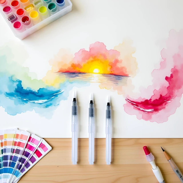 Alt view image 4 of 7 - 6Pcs Water Brush Pens Set Refillable Watercolor Pen Brush 3 Sizes Brush Tips for Blending Colors Creating Shades Watercolor Set Kids Adults Artist Professional, Art Paintbrush Sets