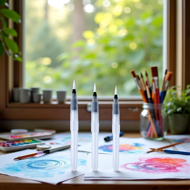 Alt view image 5 of 7 - 6Pcs Water Brush Pens Set Refillable Watercolor Pen Brush 3 Sizes Brush Tips for Blending Colors Creating Shades Watercolor Set Kids Adults Artist Professional, Art Paintbrush Sets