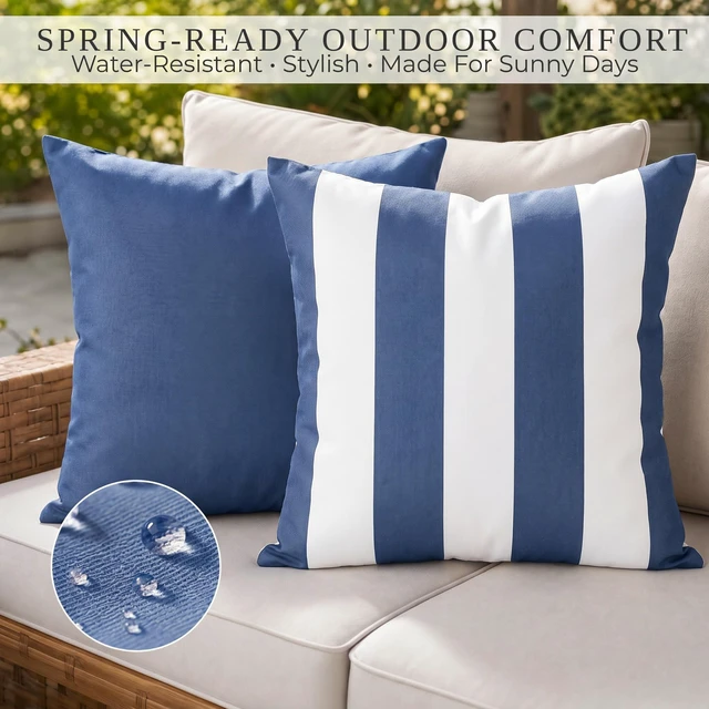 Alt view image 3 of 7 - Outdoor Pillows Set of 2 - Waterproof 18x18 Throw Pillow Covers | Durable Weather Resistant Cushions for Porch and Patio Furniture Decor - Fits Garden, Balcony or Backyard Seating