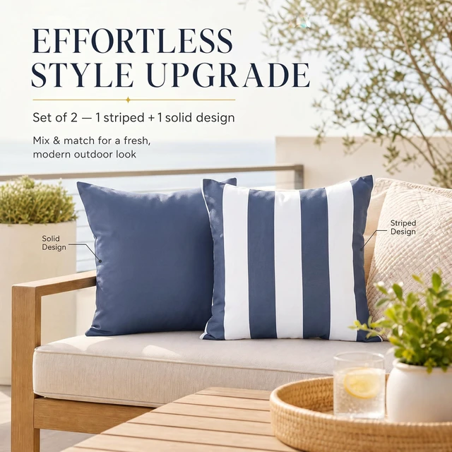 Alt view image 4 of 7 - Outdoor Pillows Set of 2 - Waterproof 18x18 Throw Pillow Covers | Durable Weather Resistant Cushions for Porch and Patio Furniture Decor - Fits Garden, Balcony or Backyard Seating