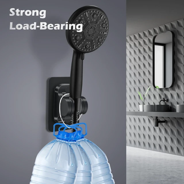 Alt view image 2 of 7 - Adjustable Shower Head Holder Replacement, Strong Self Adhesive | Wall Mount Shower Bracket, Drill-Free Installation, Waterproof, Universal Fit for Most Handheld Shower Heads,Black