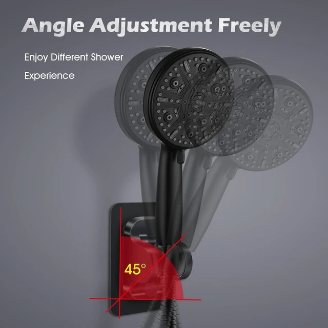 Alt view image 3 of 7 - Adjustable Shower Head Holder Replacement, Strong Self Adhesive | Wall Mount Shower Bracket, Drill-Free Installation, Waterproof, Universal Fit for Most Handheld Shower Heads,Black