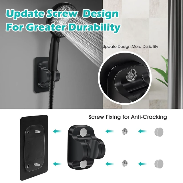Alt view image 4 of 7 - Adjustable Shower Head Holder Replacement, Strong Self Adhesive | Wall Mount Shower Bracket, Drill-Free Installation, Waterproof, Universal Fit for Most Handheld Shower Heads,Black