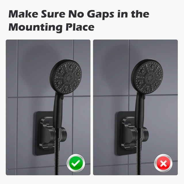 Alt view image 6 of 7 - Adjustable Shower Head Holder Replacement, Strong Self Adhesive | Wall Mount Shower Bracket, Drill-Free Installation, Waterproof, Universal Fit for Most Handheld Shower Heads,Black
