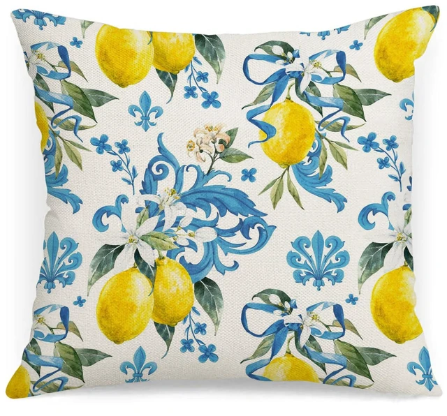 Main image of Italy Lemons Throw Pillow Cover 18x18 Lemon Decor Mediterranean Blue Iris Flroal Italian Gifts Pillow Cases Decorative Pillow Living Room Bedroom Office Home Decor for Cushion Car Bed