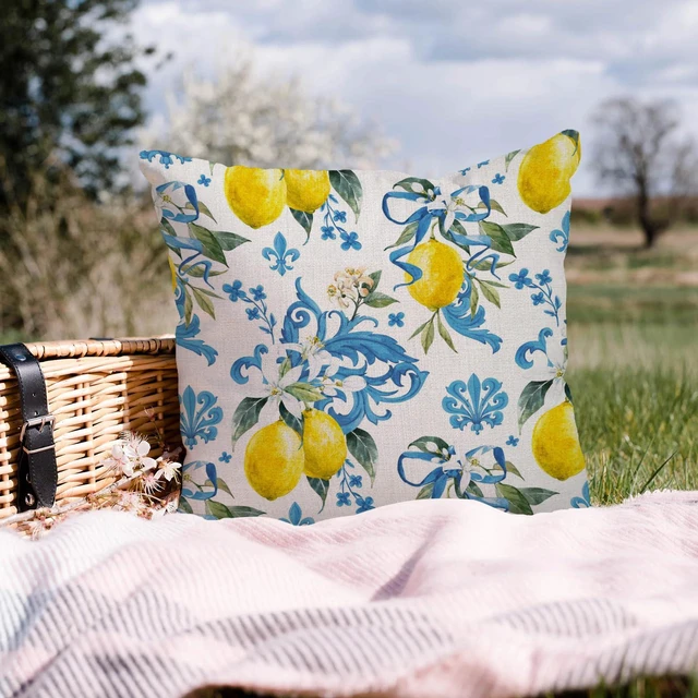 Alt view image 4 of 7 - Italy Lemons Throw Pillow Cover 18x18 Lemon Decor Mediterranean Blue Iris Flroal Italian Gifts Pillow Cases Decorative Pillow Living Room Bedroom Office Home Decor for Cushion Car Bed