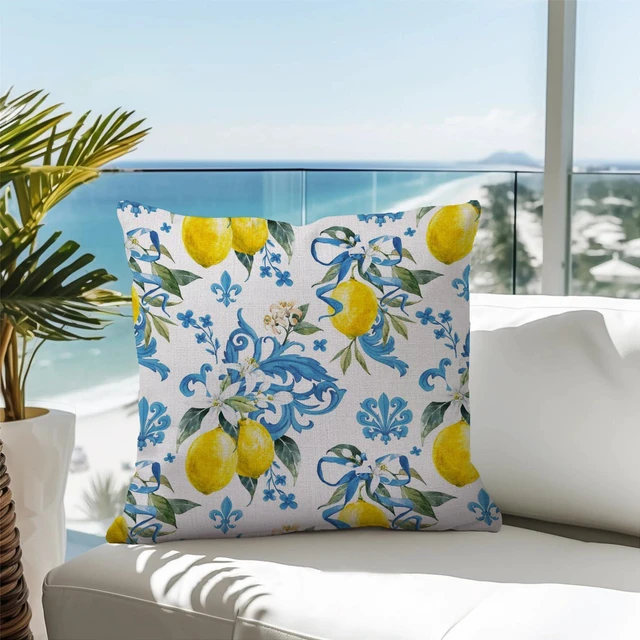 Alt view image 3 of 7 - Italy Lemons Throw Pillow Cover 18x18 Lemon Decor Mediterranean Blue Iris Flroal Italian Gifts Pillow Cases Decorative Pillow Living Room Bedroom Office Home Decor for Cushion Car Bed