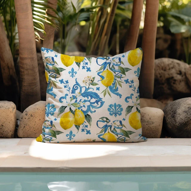 Alt view image 5 of 7 - Italy Lemons Throw Pillow Cover 18x18 Lemon Decor Mediterranean Blue Iris Flroal Italian Gifts Pillow Cases Decorative Pillow Living Room Bedroom Office Home Decor for Cushion Car Bed