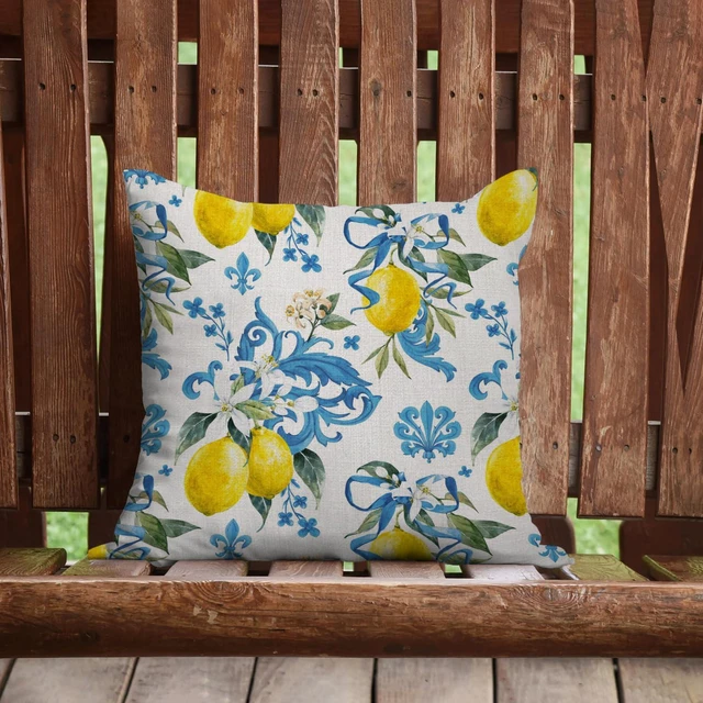 Alt view image 7 of 7 - Italy Lemons Throw Pillow Cover 18x18 Lemon Decor Mediterranean Blue Iris Flroal Italian Gifts Pillow Cases Decorative Pillow Living Room Bedroom Office Home Decor for Cushion Car Bed