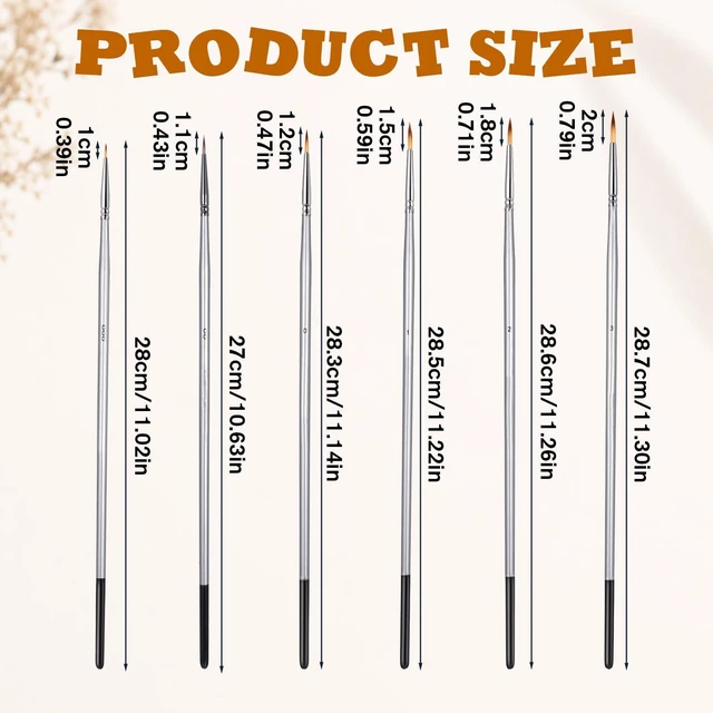 Alt view image 5 of 7 - Fine Tip Paint Brush Set, 6 PCS Extra Long Script Liner Brush | Highly Flexible Detail Paintbrushes for Painting, Liner Brushes for Model Watercolor Acrylic Miniature Figure