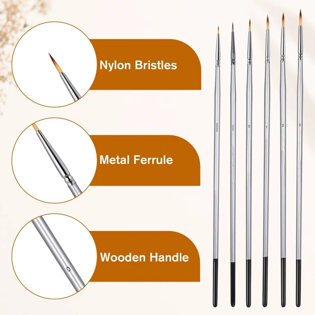 Alt view image 6 of 7 - Fine Tip Paint Brush Set, 6 PCS Extra Long Script Liner Brush | Highly Flexible Detail Paintbrushes for Painting, Liner Brushes for Model Watercolor Acrylic Miniature Figure