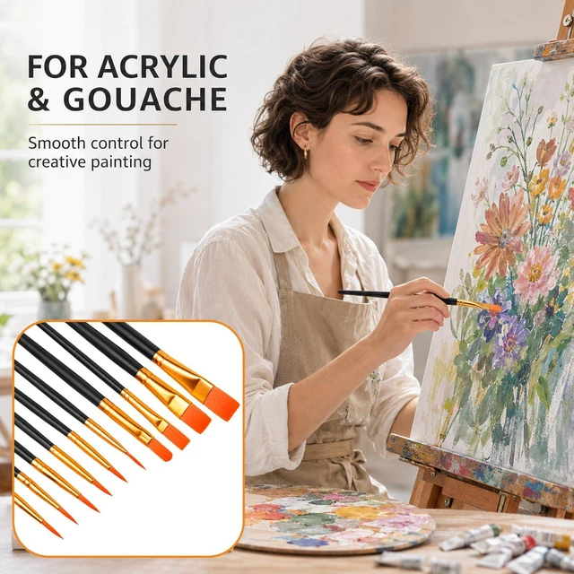 Alt view image 4 of 7 - Artist Brushes 10 Pcs Professional Watercolor Brushes Set for Watercolor, Acrylic, Oil Painting, Rock Paintings, Face Painting