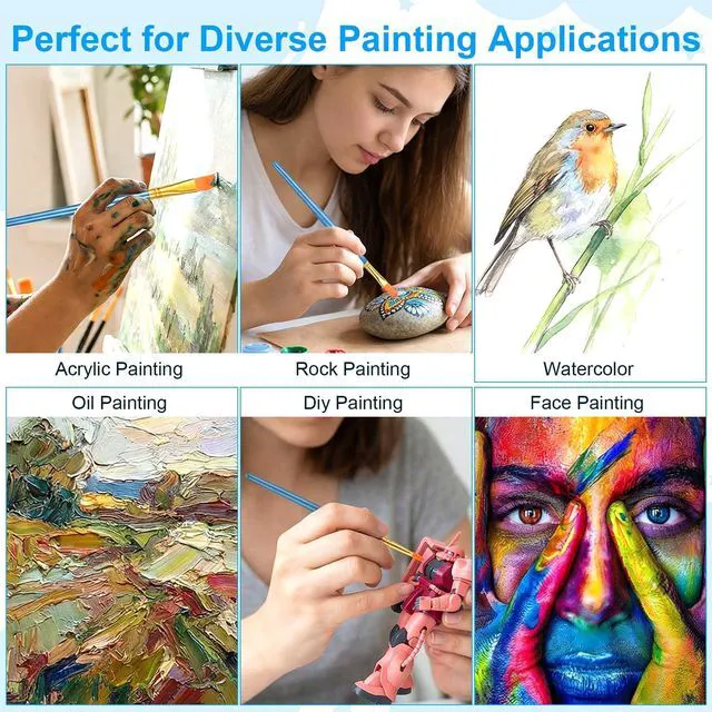 Alt view image 2 of 7 - 30 Pcs (3×10 Pack) Acrylic Paint Brushes Set, Fine Detailing | Nylon Hair Artist Paint Brushes, For Acrylic, Watercolor & Oil, For Canvas, Rock & Nail Art, Blue