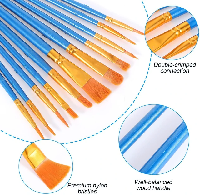 Alt view image 3 of 7 - 30 Pcs (3×10 Pack) Acrylic Paint Brushes Set, Fine Detailing | Nylon Hair Artist Paint Brushes, For Acrylic, Watercolor & Oil, For Canvas, Rock & Nail Art, Blue