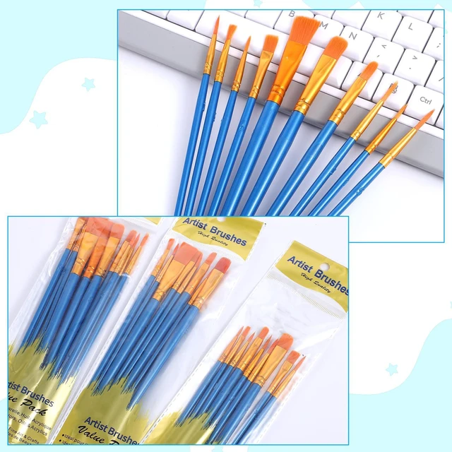 Alt view image 5 of 7 - 30 Pcs (3×10 Pack) Acrylic Paint Brushes Set, Fine Detailing | Nylon Hair Artist Paint Brushes, For Acrylic, Watercolor & Oil, For Canvas, Rock & Nail Art, Blue