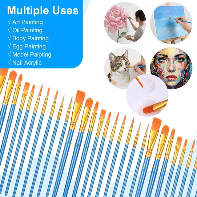 Alt view image 7 of 7 - 30 Pcs (3×10 Pack) Acrylic Paint Brushes Set, Fine Detailing | Nylon Hair Artist Paint Brushes, For Acrylic, Watercolor & Oil, For Canvas, Rock & Nail Art, Blue