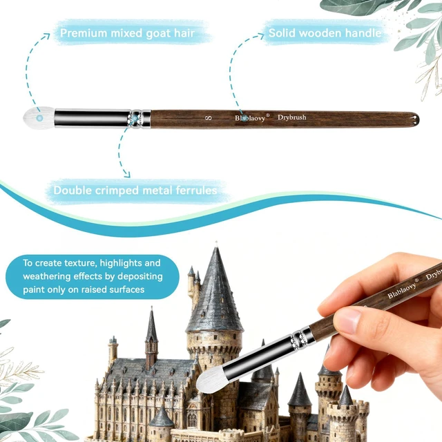Alt view image 3 of 7 - Detail Paint Brushes Set, 10 pcs Miniature Brushes for Fine Detailing | Drybrush, Wooden Handle, Anti-fatigue Triangular Grip, Multiple Brush Sizes, Craft, Models, Acrylics & Watercolor