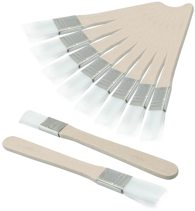 Alt view image 2 of 5 - 0.5 Inch Flat Paint Brushes, 10 Packs | White Nylon Bristle, Wood Handle, Oil Canvas Watercolor, Gesso Wall Door Cabinets Furniture Fences