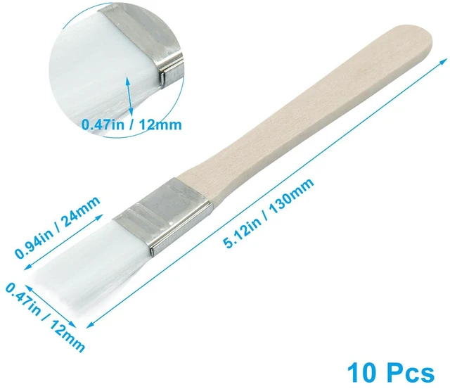 Alt view image 3 of 5 - 0.5 Inch Flat Paint Brushes, 10 Packs | White Nylon Bristle, Wood Handle, Oil Canvas Watercolor, Gesso Wall Door Cabinets Furniture Fences