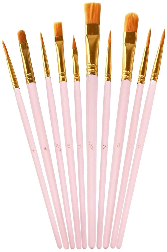 Main image of 1 Pack Paint Brushes Set, 10 Pcs Nylon Hair Painting Brushes for Watercolor, Oil, Acrylic Paint, Pink