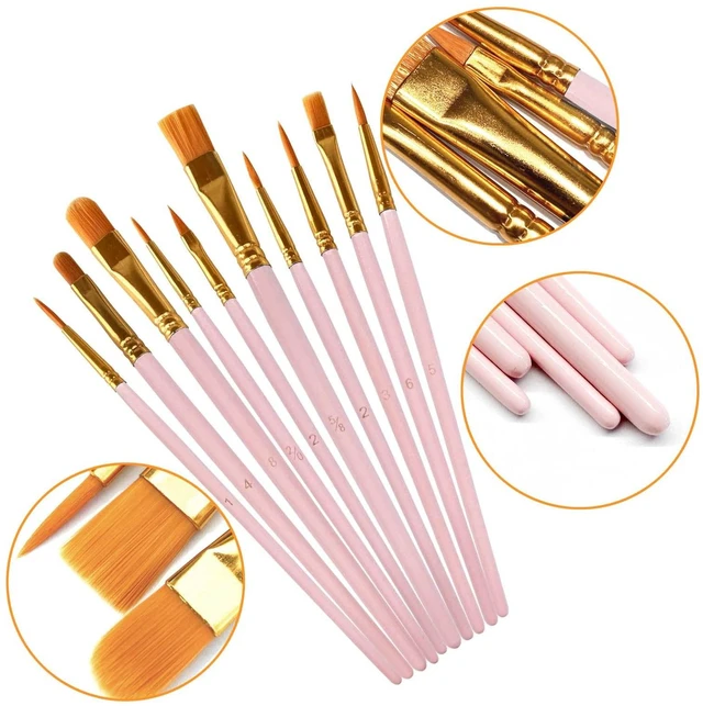 Alt view image 2 of 7 - 1 Pack Paint Brushes Set, 10 Pcs Nylon Hair Painting Brushes for Watercolor, Oil, Acrylic Paint, Pink
