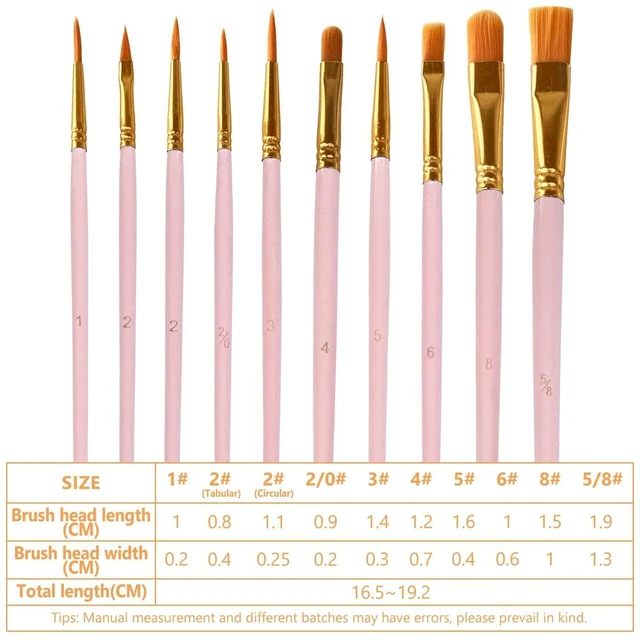 Alt view image 3 of 7 - 1 Pack Paint Brushes Set, 10 Pcs Nylon Hair Painting Brushes for Watercolor, Oil, Acrylic Paint, Pink