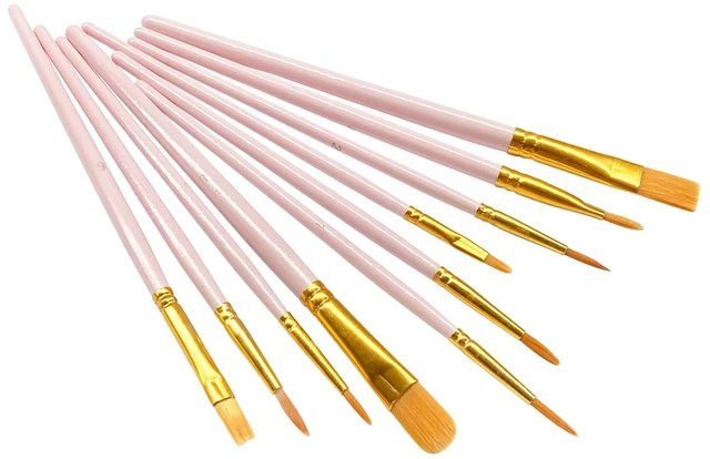 Alt view image 4 of 7 - 1 Pack Paint Brushes Set, 10 Pcs Nylon Hair Painting Brushes for Watercolor, Oil, Acrylic Paint, Pink