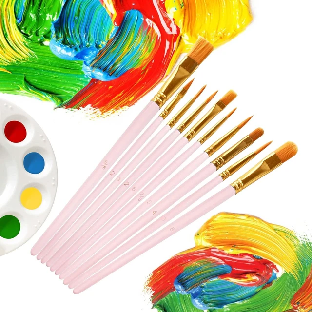 Alt view image 5 of 7 - 1 Pack Paint Brushes Set, 10 Pcs Nylon Hair Painting Brushes for Watercolor, Oil, Acrylic Paint, Pink
