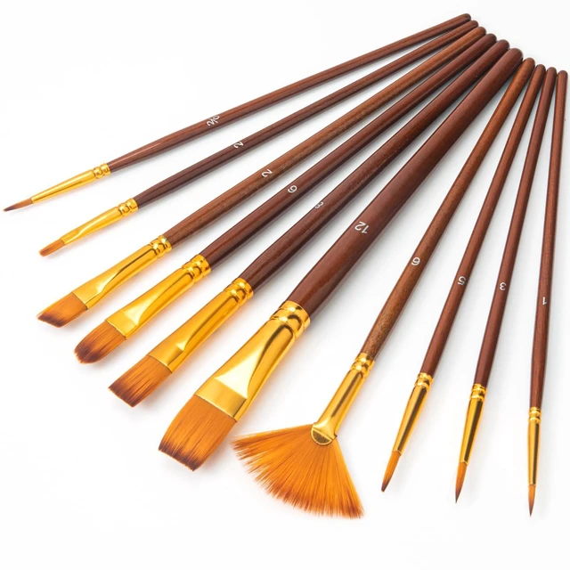 Alt view image 2 of 7 - 10Pcs Paint Brushes for Acrylic, Watercolor & Gouache Painting, Artists & Beginners