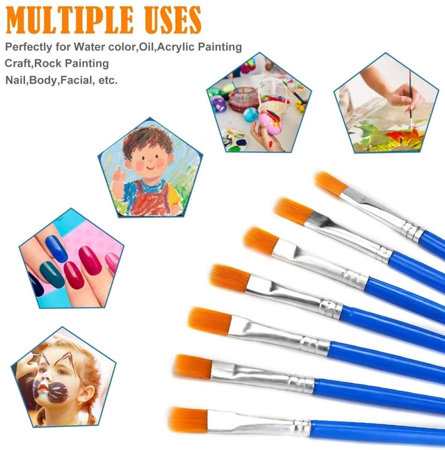 Alt view image 4 of 7 - 30Pcs Paint Brushes for Acrylics Painting, Flat Nylon Paint Brush, Blue | Smooth Paint Flow for Long-Term Use, Compact Size for Easy Carrying & Storage, Multiple Paints: Watercolor, Acrylic, Gouache