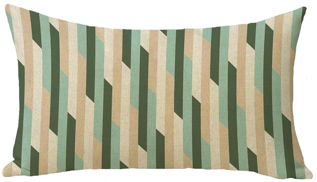 Main image of Geometric Lumbar Decorative Throw Pillow Cover 12 x 20, Green Blue | Rectangular Modern Art Neutral Outdoor Home Decor, Minimalist Contemporary Stripe Sofa Couch Cushion Case Housewarming Gift