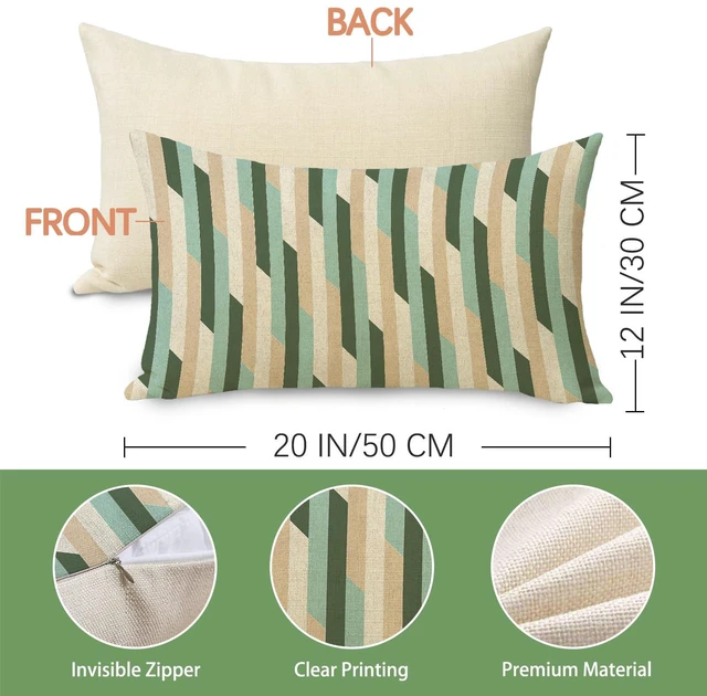 Alt view image 3 of 6 - Geometric Lumbar Decorative Throw Pillow Cover 12 x 20, Green Blue | Rectangular Modern Art Neutral Outdoor Home Decor, Minimalist Contemporary Stripe Sofa Couch Cushion Case Housewarming Gift