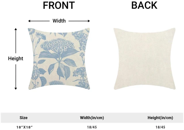 Alt view image 2 of 7 - Pillow Covers 18x18 Set of 2 Vintage Baby Blue Hydrangea Herb Botanical Throw Pillow Cover Outdoor Decoration Boho Flower Pillowcase Farmhouse Decorative Linen Cushion Case for Home Sofa