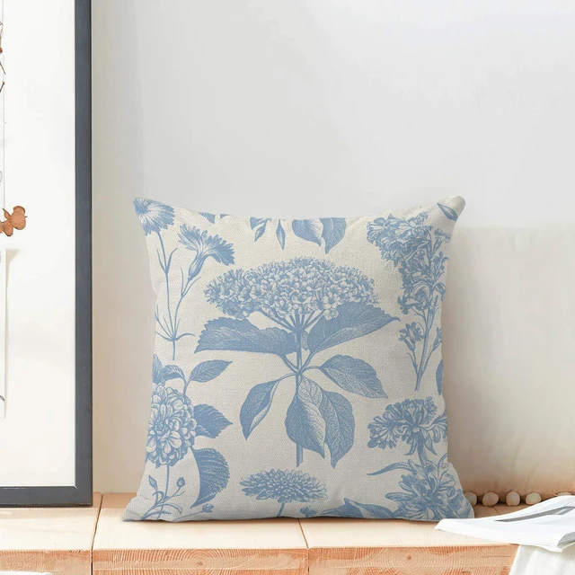 Alt view image 3 of 7 - Pillow Covers 18x18 Set of 2 Vintage Baby Blue Hydrangea Herb Botanical Throw Pillow Cover Outdoor Decoration Boho Flower Pillowcase Farmhouse Decorative Linen Cushion Case for Home Sofa
