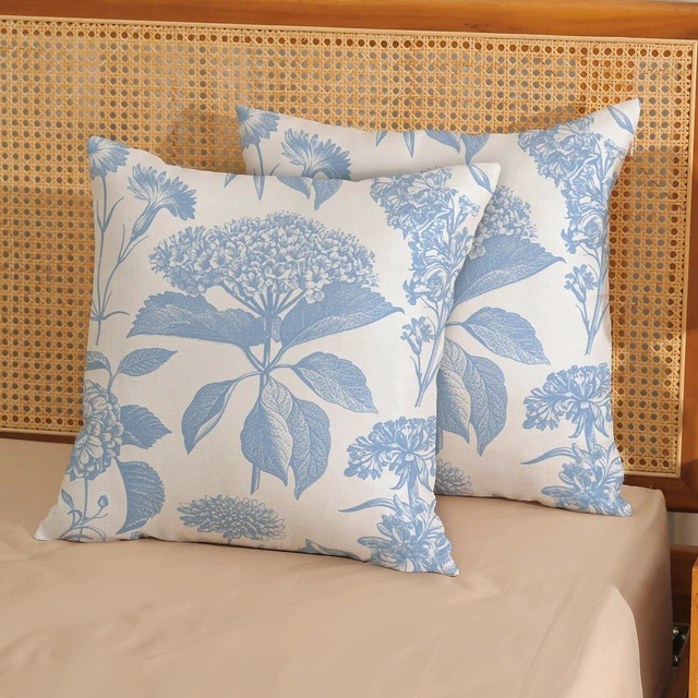 Alt view image 5 of 7 - Pillow Covers 18x18 Set of 2 Vintage Baby Blue Hydrangea Herb Botanical Throw Pillow Cover Outdoor Decoration Boho Flower Pillowcase Farmhouse Decorative Linen Cushion Case for Home Sofa