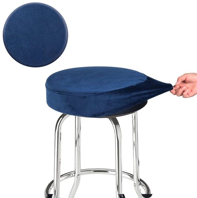 Main image of Bar Stool Cover, Super Soft Velvet Dia.11-13" Round Stretchy Washable Dustproof Slipcover for Upholstered Furniture (S, Navy,1 Count)
