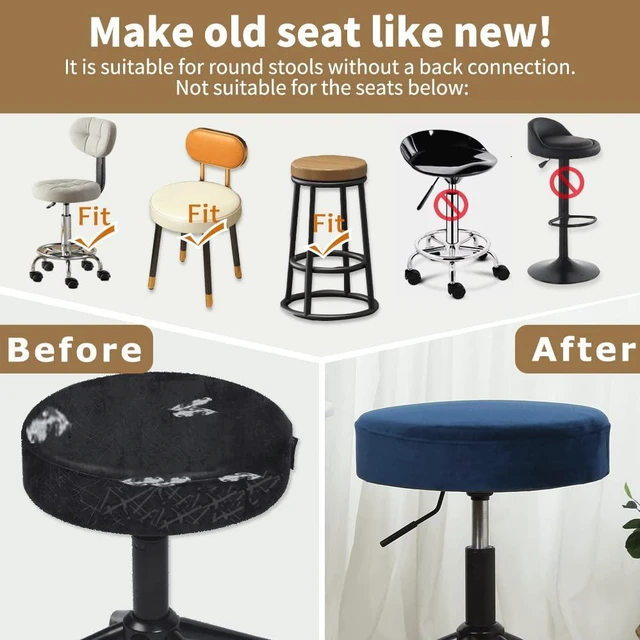 Alt view image 4 of 6 - Bar Stool Cover, Super Soft Velvet Dia.11-13" Round Stretchy Washable Dustproof Slipcover for Upholstered Furniture (S, Navy,1 Count)