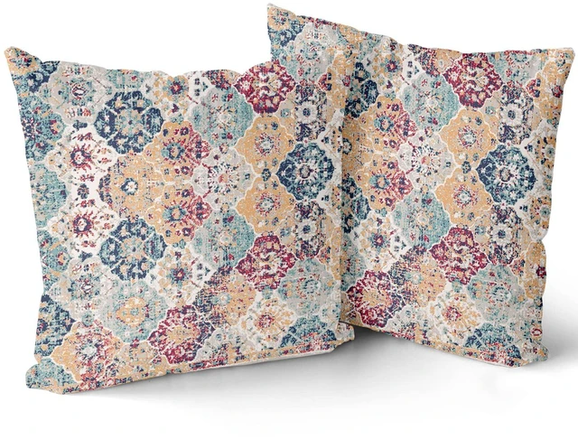 Main image of Bohemian Ethnic Boho Pillow Covers 18X18 in Teal Red Orange Blue Carpet Vintage Decorative Couch Pillow Cases with Zipper Set of 2 Home Decor for Living Room Bedroom Bed Cushion Outdoor