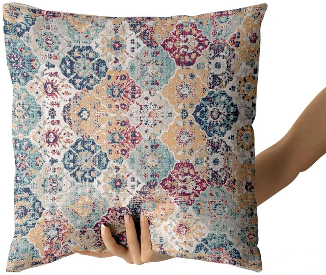 Alt view image 2 of 6 - Bohemian Ethnic Boho Pillow Covers 18X18 in Teal Red Orange Blue Carpet Vintage Decorative Couch Pillow Cases with Zipper Set of 2 Home Decor for Living Room Bedroom Bed Cushion Outdoor