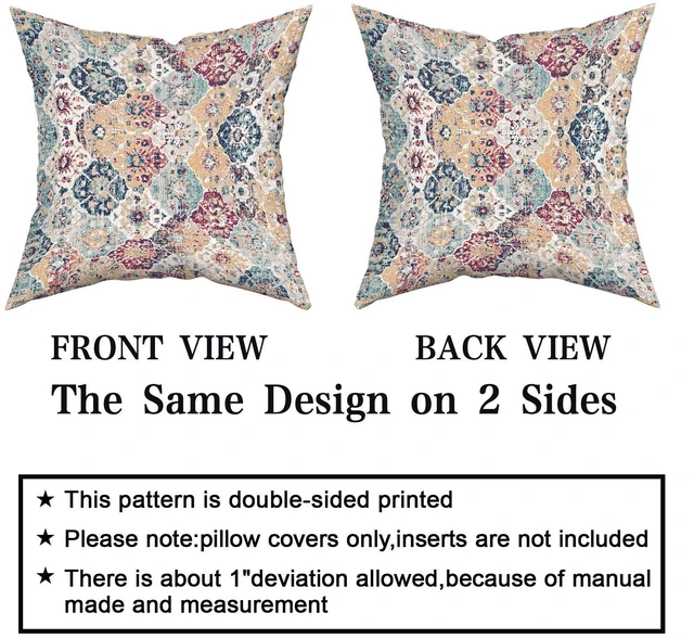 Alt view image 3 of 6 - Bohemian Ethnic Boho Pillow Covers 18X18 in Teal Red Orange Blue Carpet Vintage Decorative Couch Pillow Cases with Zipper Set of 2 Home Decor for Living Room Bedroom Bed Cushion Outdoor