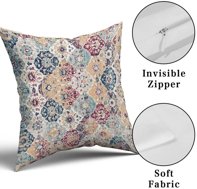 Alt view image 6 of 6 - Bohemian Ethnic Boho Pillow Covers 18X18 in Teal Red Orange Blue Carpet Vintage Decorative Couch Pillow Cases with Zipper Set of 2 Home Decor for Living Room Bedroom Bed Cushion Outdoor