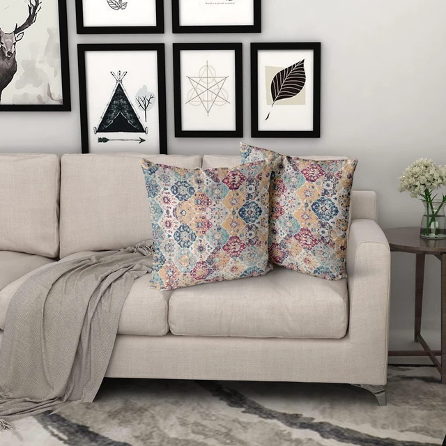 Alt view image 5 of 6 - Bohemian Ethnic Boho Pillow Covers 18X18 in Teal Red Orange Blue Carpet Vintage Decorative Couch Pillow Cases with Zipper Set of 2 Home Decor for Living Room Bedroom Bed Cushion Outdoor