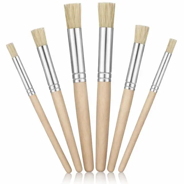 Main image of 6 PCS Stencil Paint Brush Set, Natural Bristle Dome Stencil Brushes for Stenciling, Wooden Stippling Brush for Acrylic Oil Watercolor Paint, Painting on Wood Wall, DIY Craft, Card Making