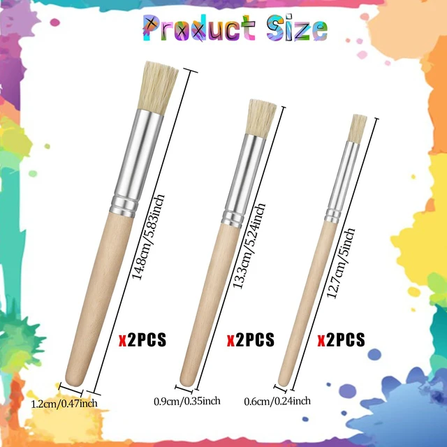 Alt view image 2 of 7 - 6 PCS Stencil Paint Brush Set, Natural Bristle Dome Stencil Brushes for Stenciling, Wooden Stippling Brush for Acrylic Oil Watercolor Paint, Painting on Wood Wall, DIY Craft, Card Making