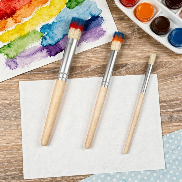 Alt view image 4 of 7 - 6 PCS Stencil Paint Brush Set, Natural Bristle Dome Stencil Brushes for Stenciling, Wooden Stippling Brush for Acrylic Oil Watercolor Paint, Painting on Wood Wall, DIY Craft, Card Making