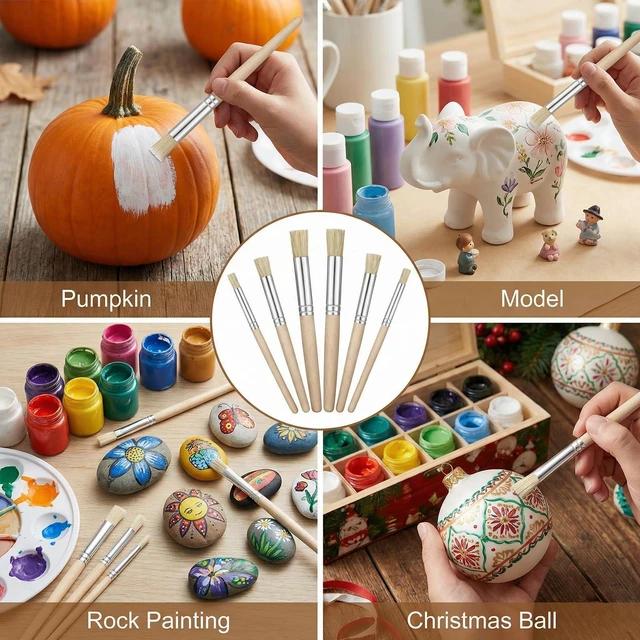 Alt view image 7 of 7 - 6 PCS Stencil Paint Brush Set, Natural Bristle Dome Stencil Brushes for Stenciling, Wooden Stippling Brush for Acrylic Oil Watercolor Paint, Painting on Wood Wall, DIY Craft, Card Making