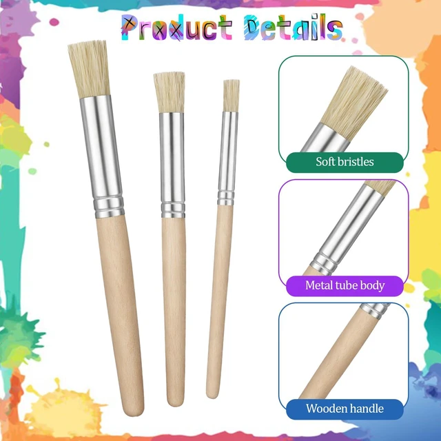 Alt view image 3 of 7 - 6 PCS Stencil Paint Brush Set, Natural Bristle Dome Stencil Brushes for Stenciling, Wooden Stippling Brush for Acrylic Oil Watercolor Paint, Painting on Wood Wall, DIY Craft, Card Making